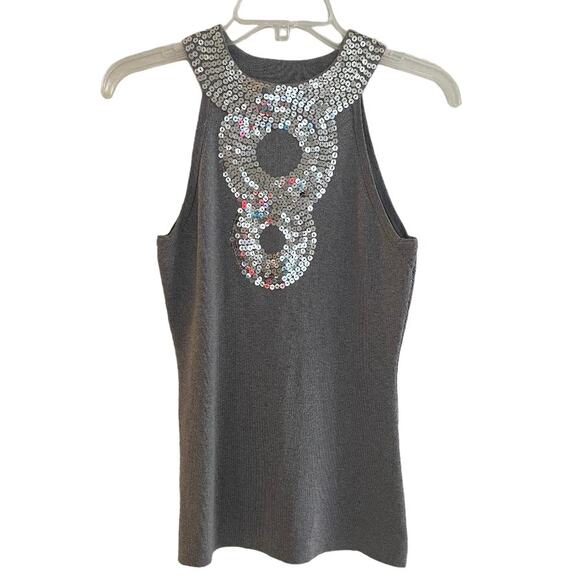 INC International Concepts Gray Sequin Mock Neck Sleeveless Blouse Size Small - Picture 3 of 7